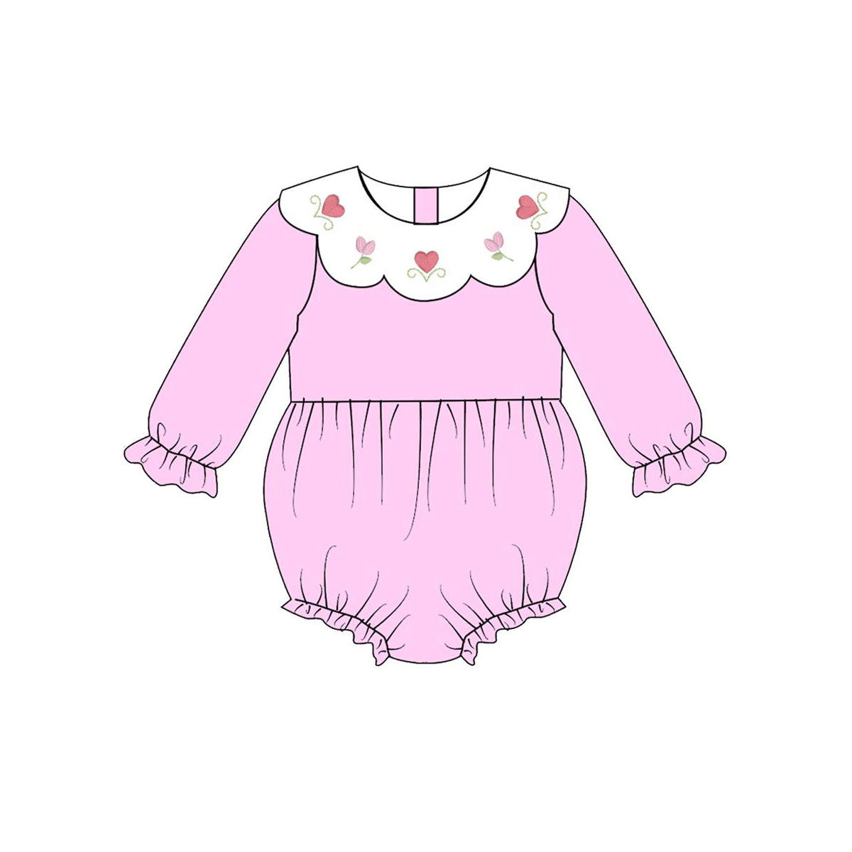 ( Moq 5 ) Preorder Baby Girls Pink Long Sleeves Hearts Flower Valentine Bubble Romper