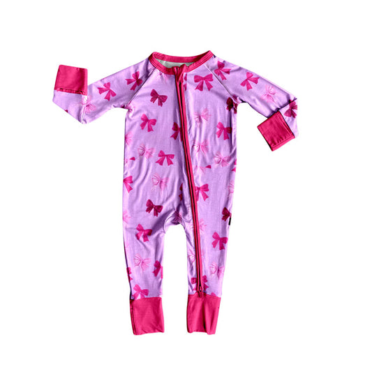 ( Moq 5 ) Preorder Baby Girls Infant Long Sleeves Bows Zipper Sleeper Pink Romper