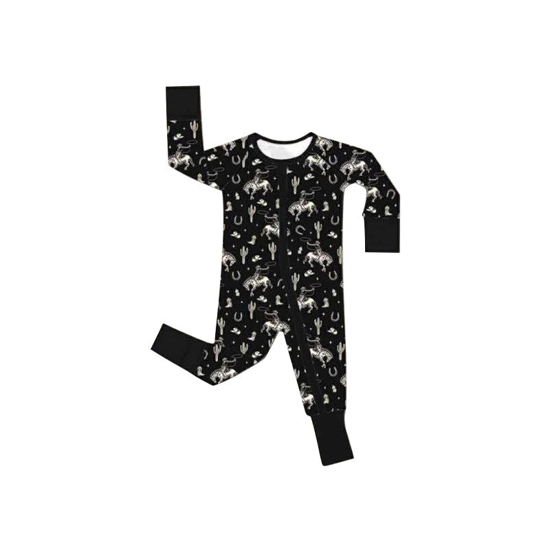 ( Moq 5 ) Preorder Baby Boys Long Sleeves Rodeo Cactus Western Zipper Sleeper Romper