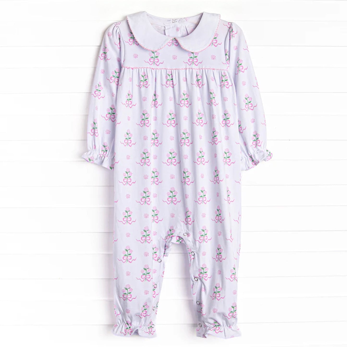 ( Moq 5 ) Preorder Baby Girls Infant Long Sleeves Flower Bows Sleeper Romper
