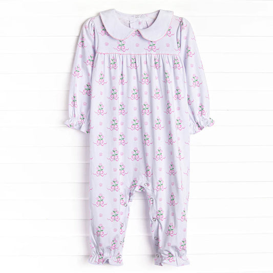 ( Moq 5 ) Preorder Baby Girls Infant Long Sleeves Flower Bows Sleeper Romper