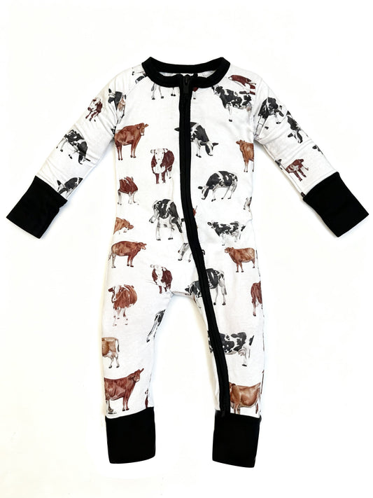 ( Moq 5 ) Preorder Baby Boys Long Sleeves Cows Zipper Footie Western Sleeper Romper