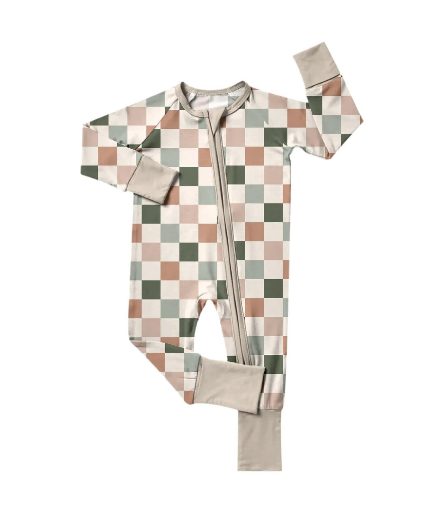 ( Moq 5 ) Preorder Baby Kids Infant Long Sleeves Checked Zipper Footie Sleeper Romper