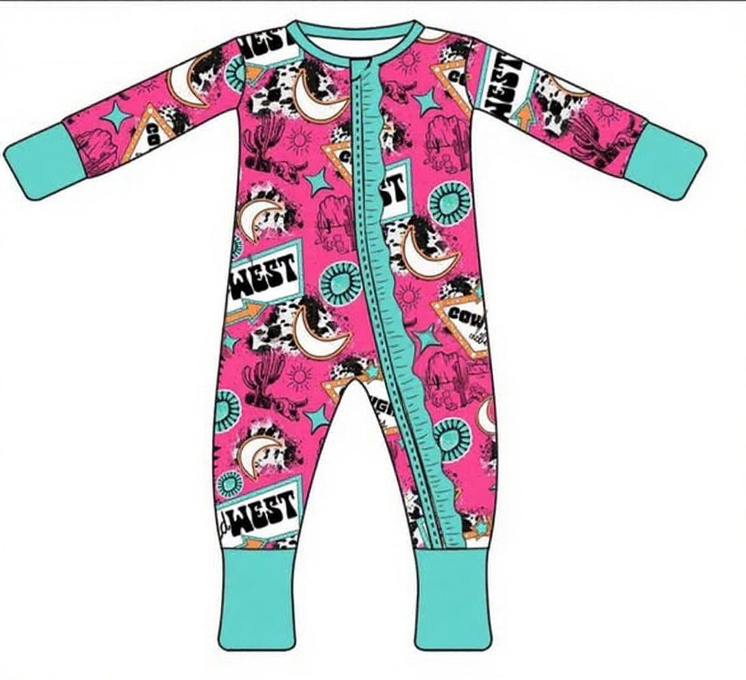 ( Moq 5 ) Preorder Baby Girls Long Sleeves Cactus Zipper Footie Sleeper Pink Romper