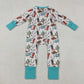 Sibling Baby Boys Girls Long Sleeves Boots Cactus Western Cow Print Zipper Footie Sleeper Rompers RTS