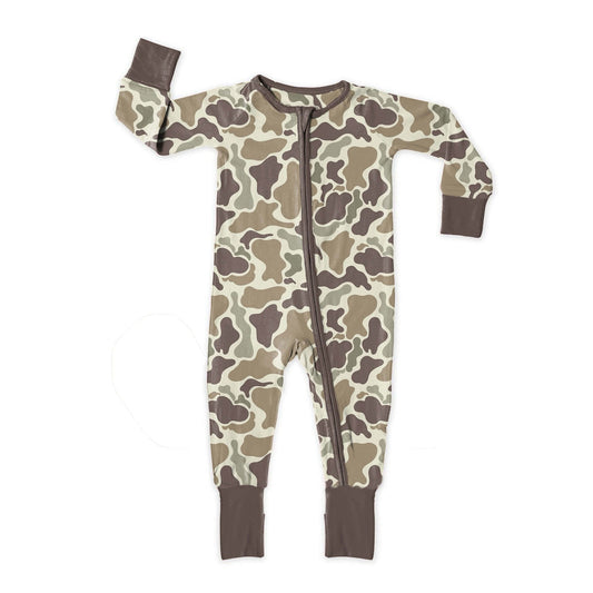 ( Moq 5 ) Preorder Baby Boys Long Sleeves Camo Zipper Footie Sleeper Romper