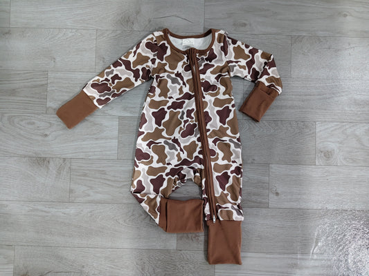 ( No moq ) Preorder Baby Boys Long Sleeves Camo Zipper Footie Sleeper Romper