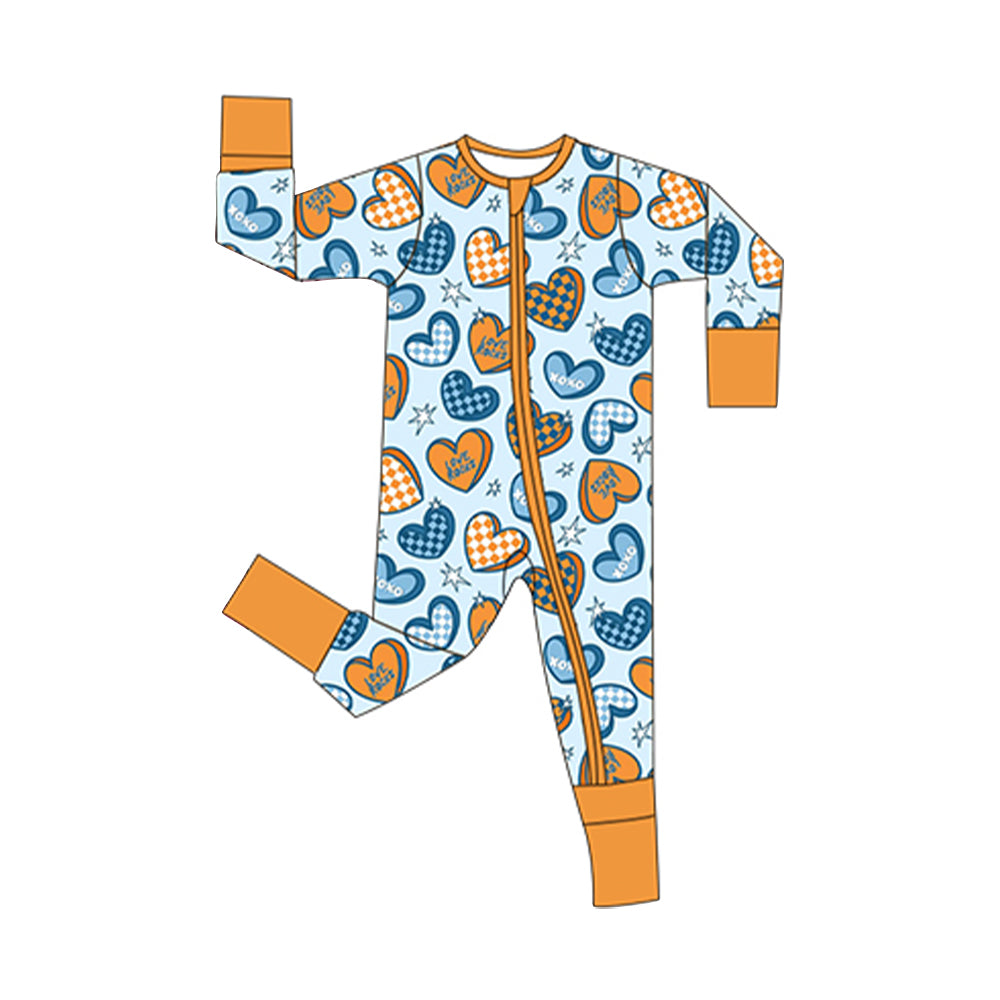 ( Moq 5 ) Preorder Baby Kids Infant Long Sleeves Plaid Hearts Zipper Sleeper Valentine Romper
