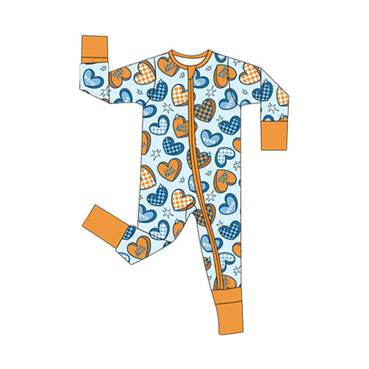( Moq 5 ) Preorder Baby Kids Infant Long Sleeves Plaid Hearts Zipper Sleeper Valentine Romper