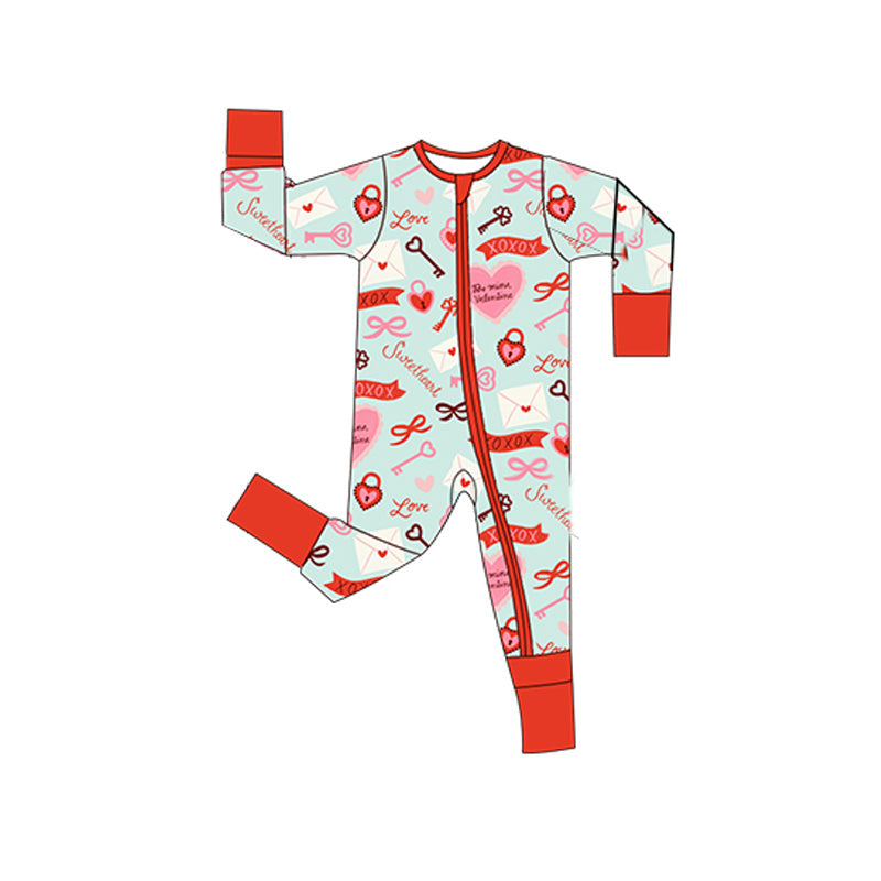 ( Moq 5 ) Preorder Baby Kids Infant Long Sleeves Hearts Zipper Sleeper Valentine Romper