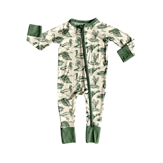 ( Moq 5 ) Preorder Baby Boys Long Sleeves Ducks Green Zipper Sleeper Romper