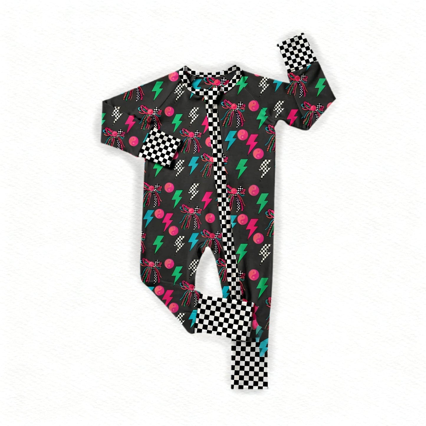 ( Moq 5 ) Preorder Baby Girls Long Sleeves Bows Lightnings Zipper Footie Sleeper Romper