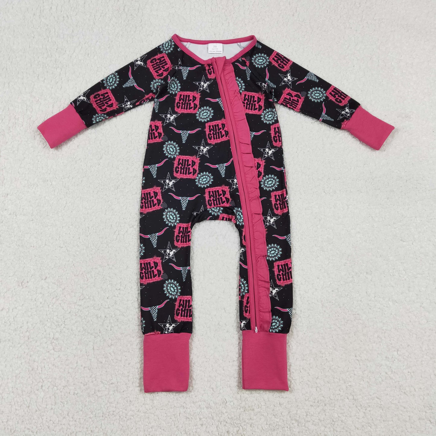 Sibling Baby Boys Girls Long Sleeves Boots Cactus Western Cow Print Zipper Footie Sleeper Rompers RTS