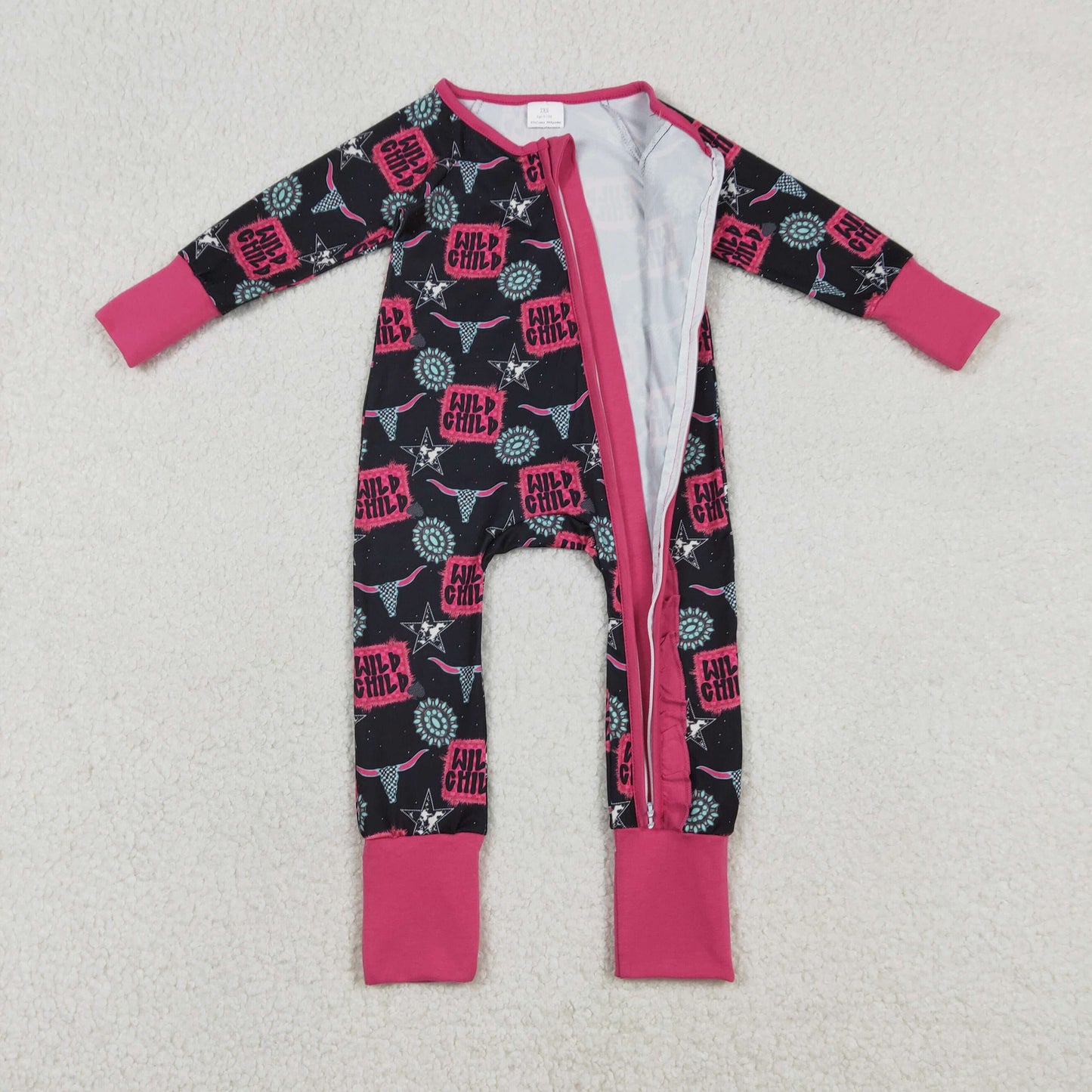 Sibling Baby Boys Girls Long Sleeves Boots Cactus Western Cow Print Zipper Footie Sleeper Rompers RTS