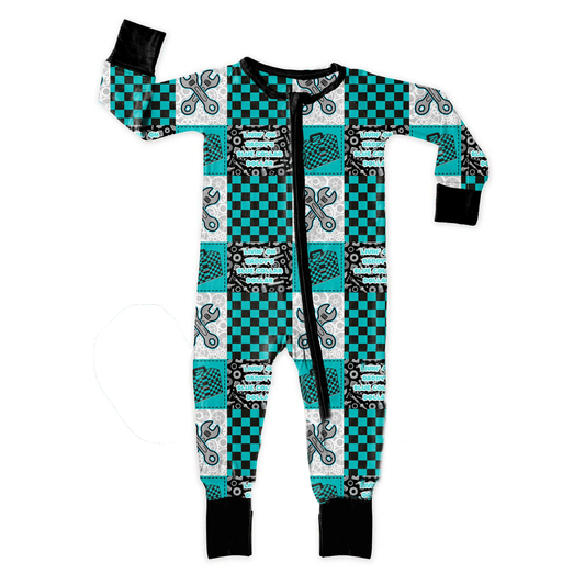 ( Moq 5 ) Preorder Baby Boys Long Sleeves Tools Checked Zipper Sleeper Daddy's Romper