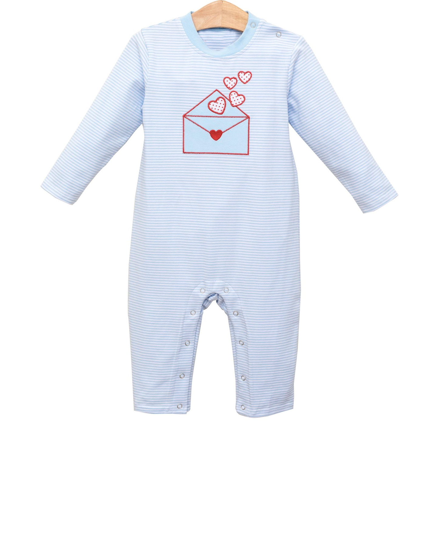 ( Moq 5 ) Preorder Baby Boys Long Sleeves Hearts Letter Valentines Blue Stripes Romper