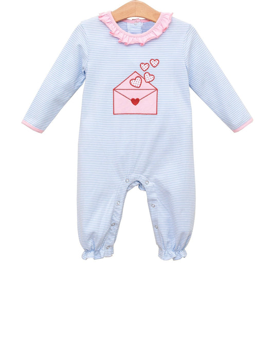 ( Moq 5 ) Preorder Baby Girls Long Sleeves Hearts Letter Valentines Stripes Ruffle Romper