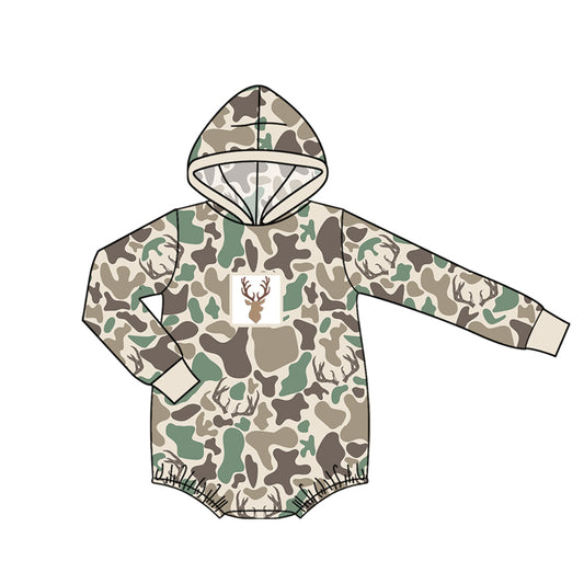( Moq 5 ) Preorder Baby Boys Kids Long Sleeves Deer Camo Hoodie Bubble Romper