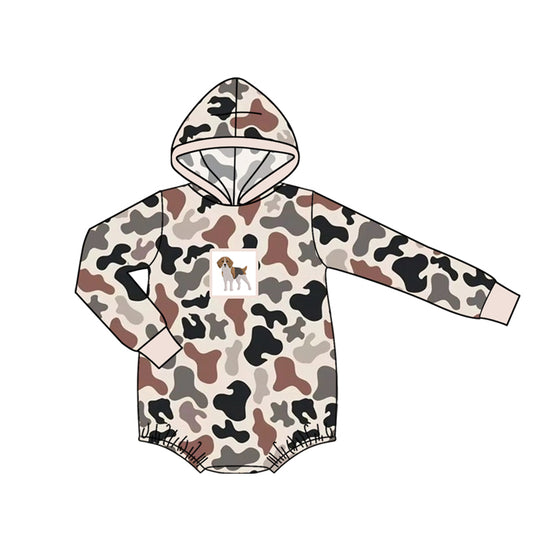 ( Moq 5 ) Preorder Baby Boys Kids Long Sleeves Dog Camo Hoodie Bubble Romper