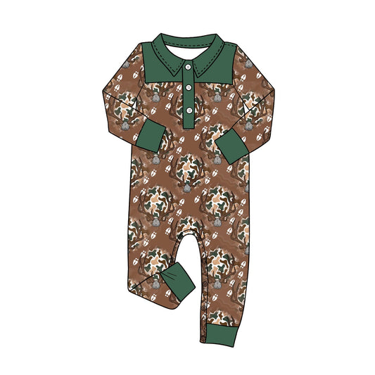 ( Moq 5 ) Preorder Baby Boys Infant Long Sleeves Deer Camo Buttons Romper Clothes