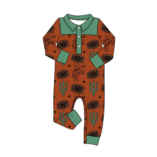 ( Moq 5 ) Preorder Baby Boys Infant Long Sleeves Rodeo Western Buttons Romper Clothes