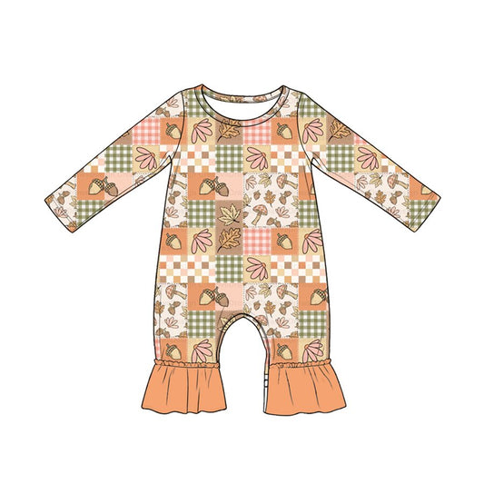 ( Moq 5 ) Preorder Baby Girls Infant Long Sleeves Flower Plaid Fall Ruffle Romper