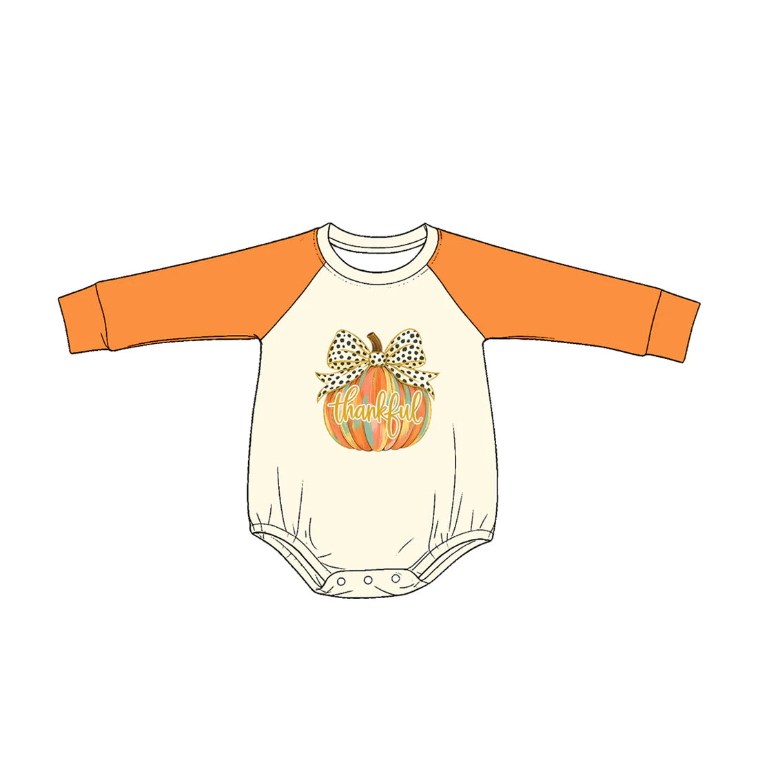 ( Moq 5 ) Preorder Baby Girls Kids Orange Long Sleeves Pumpkin Bows Thankful Romper Fall Clothes