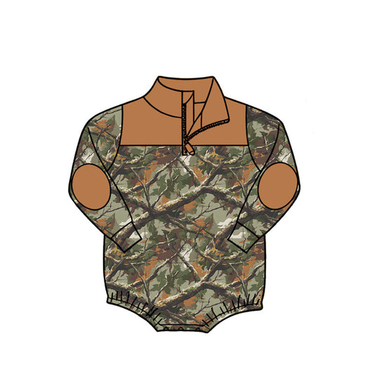 ( Moq 5 ) Baby Boys Infant Long Sleeves Leaves Zipper Bubble Romper Camo Clothes