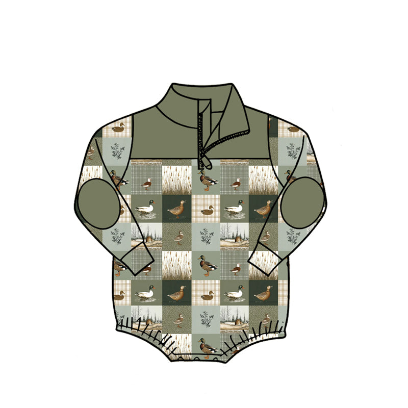 ( Moq 5 ) Baby Boys Infant Long Sleeves Ducks Plaid Zipper Bubble Romper Clothes