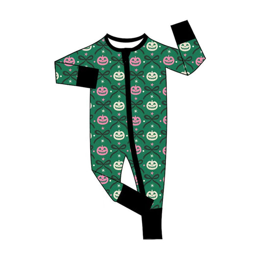 ( Moq 5 ) Preorder Baby Girls Pumpkins Bows Zipper Footie Sleeper Romper Halloween Clothes