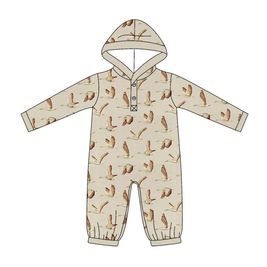 ( Moq 5 ) Preorder Baby Boys Infant Long Sleeves Hoodie Buttons Romper Ducks Clothes