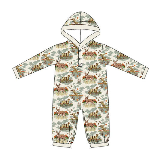 ( Moq 5 ) Preorder Baby Boys Infant Ducks Deer Dogs Hoodie Buttons Romper Hunting Clothes