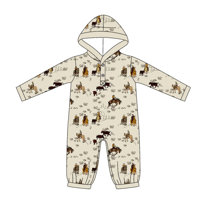 ( Moq 5 ) Preorder Baby Boys Infant Long Sleeves Western Hoodie Buttons Romper