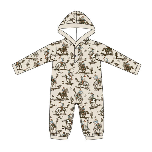 ( Moq 5 ) Preorder Baby Boys Infant Long Sleeves Western Rodeo Hoodie Buttons Romper