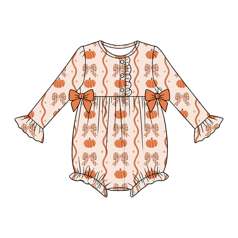 ( Moq 5 ) Preorder Baby Girls Infant Long Sleeves Bows Pumpkins Romper Fall Clothes