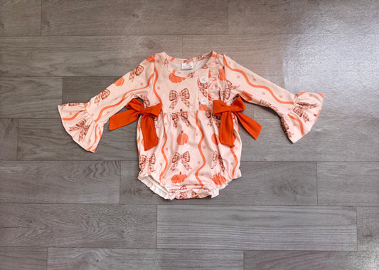 ( No moq ) Preorder Baby Girls Infant Long Sleeves Bows Pumpkins Romper Fall Clothes