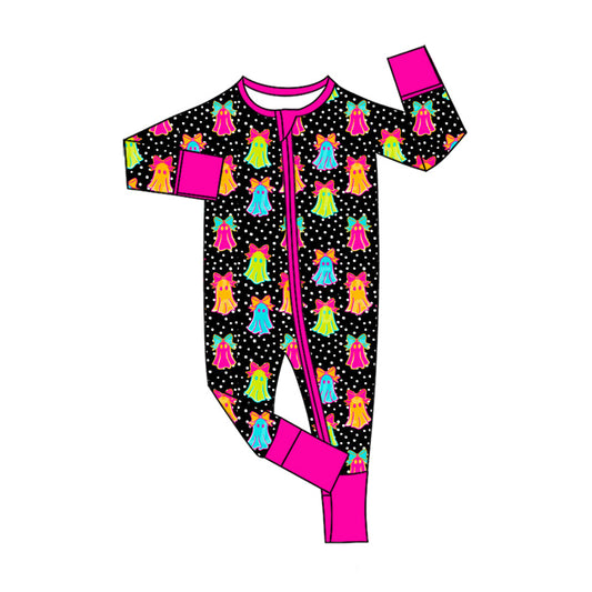 ( Moq 5 ) Preorder Baby Girls Ghosts Bows Two-way Zipper Footie Sleeper Halloween Romper