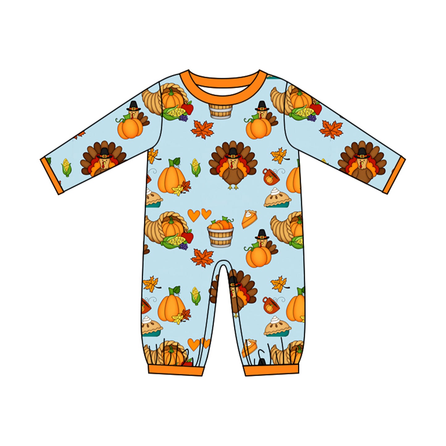 ( No moq ) Preorder Baby Boys Infant Long Sleeve Pumpkins turkey Fall Romper