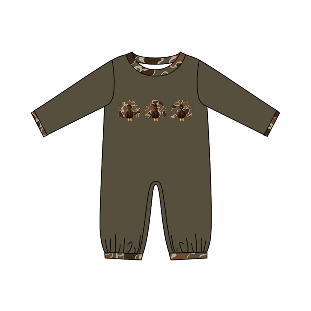 ( No moq ) Preorder Baby Boys Infant Long Sleeve Camo turkey Fall Romper