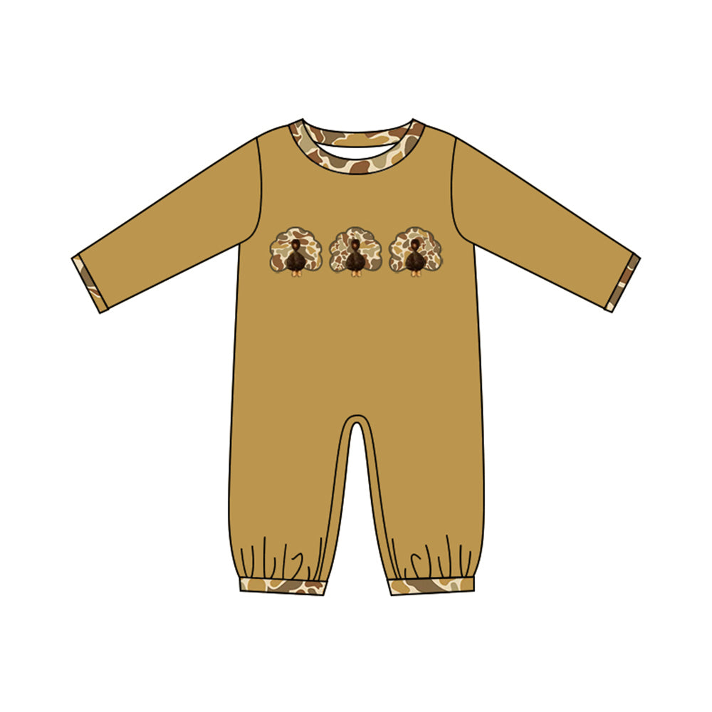( No moq ) Preorder Baby Boys Kids Long Sleeve turkey Fall Romper Camo Clothes