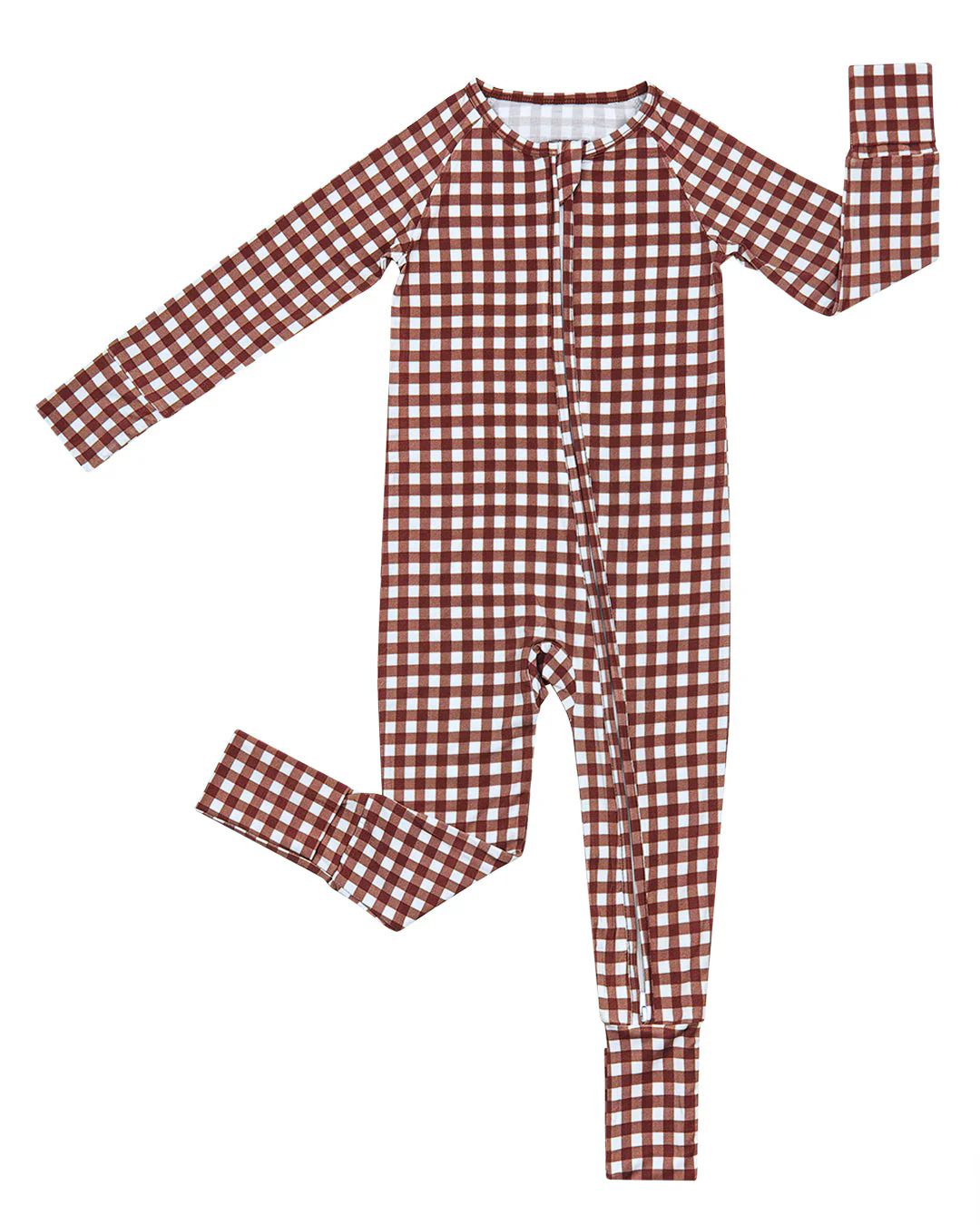 ( No moq ) Preorder Baby Boys Kids Long Sleeves Brown Plaid Zipper Footie Sleeper Romper Clothes