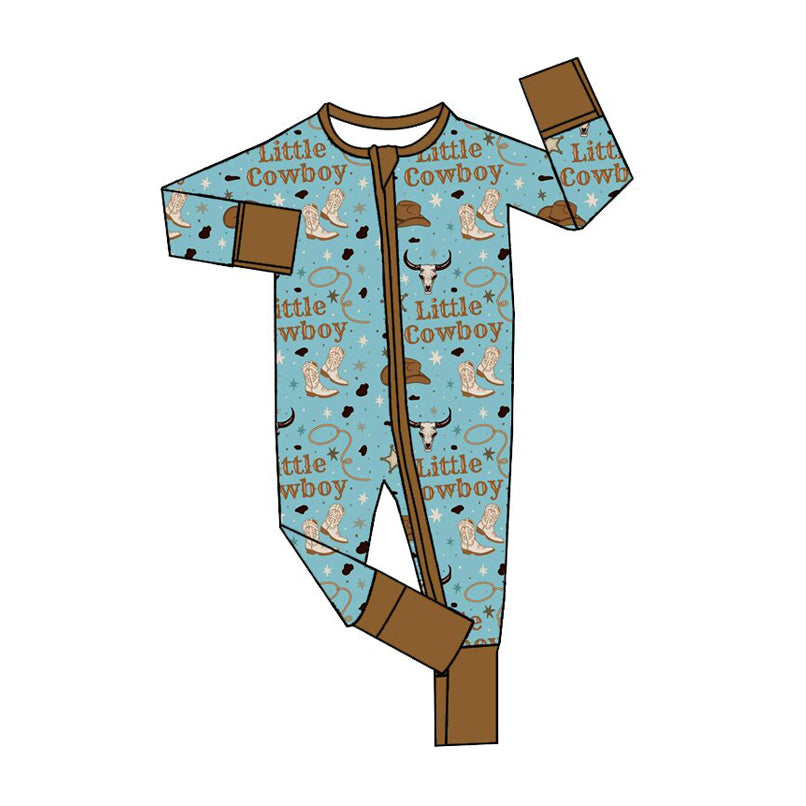 ( No moq ) Preorder Baby Boys Kids Long Sleeves Western Little Cowboy Zipper Footie Sleeper Romper