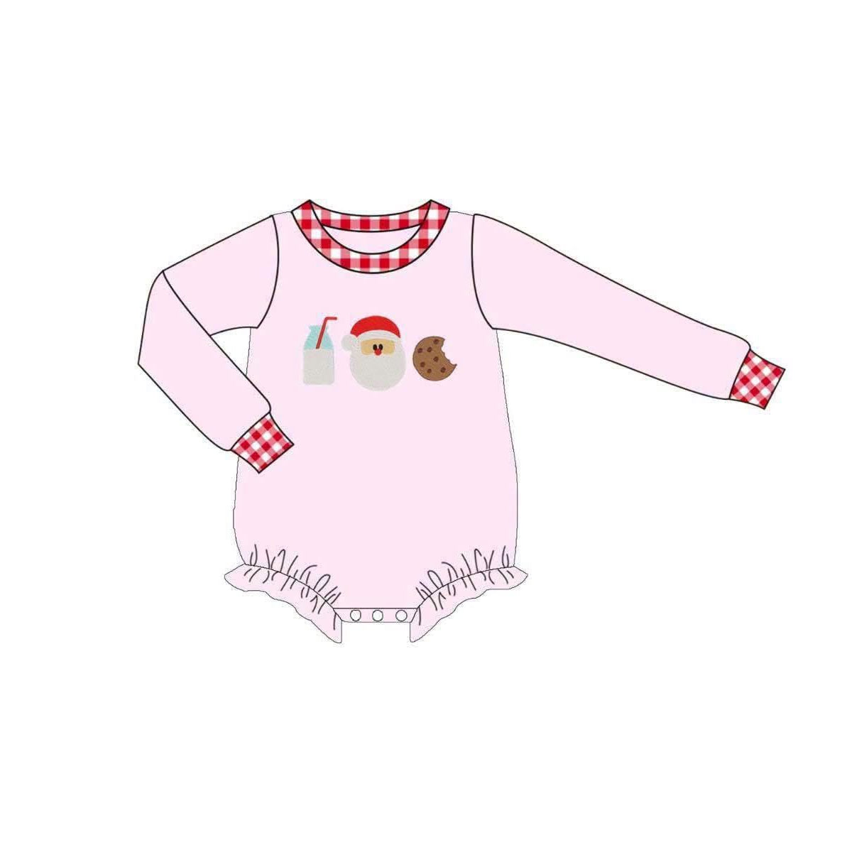 ( No moq ) Preorder Baby Girls Kids Long Sleeves Christmas Santa Cookie Romper Pink Clothes