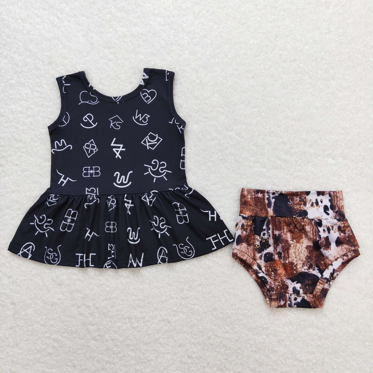 Baby Girl Sleeveless Black Tops Western Bummies Shorts Set