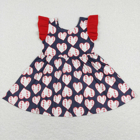 GSD0514 Baby Girl Short Sleeves Baseball Hearts Dress