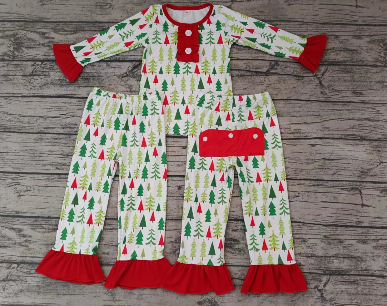 Baby Girl Long Sleeves Christmas Tree Pants Pajamas Outfit Moq 5