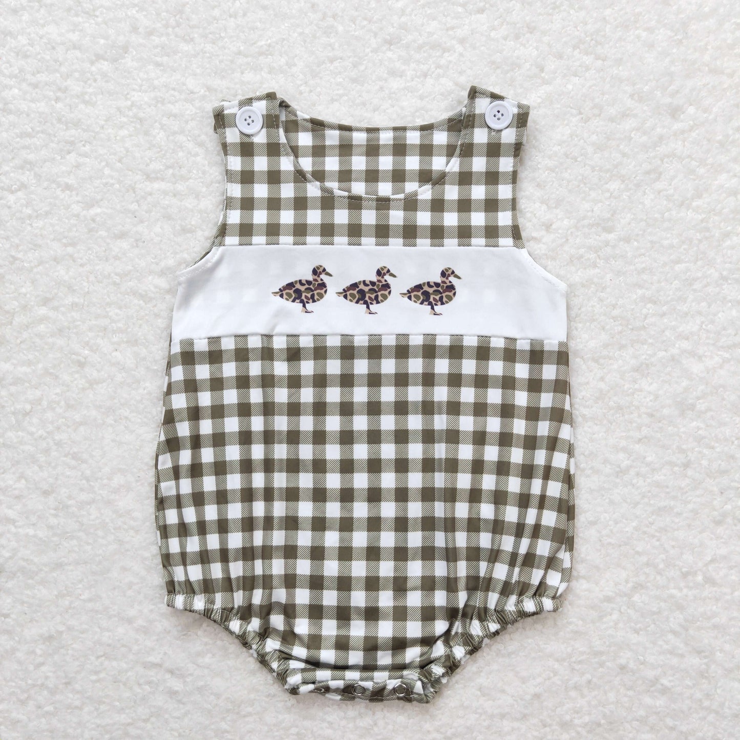 Baby Boy Sleeveless Camo Ducks Plaid Summer One Piece Romper