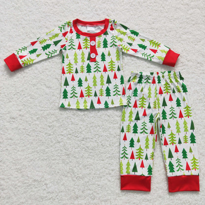 BLP0312 Baby Boy Long Sleeves Christmas Tree Shirt Pants Pajamas Outfit