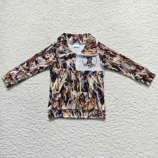 BT0333 Baby Boy Long Sleeves Dog Camo Zipper Hunting Pullover