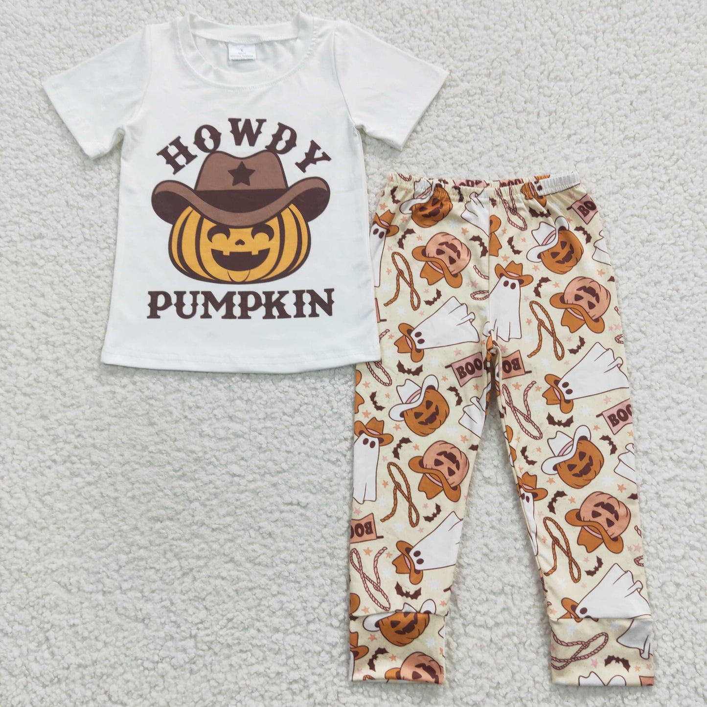 BSPO0130 Baby Boy Short Sleeves Shirt Howdy Pumpkin Pants Halloween Outfit